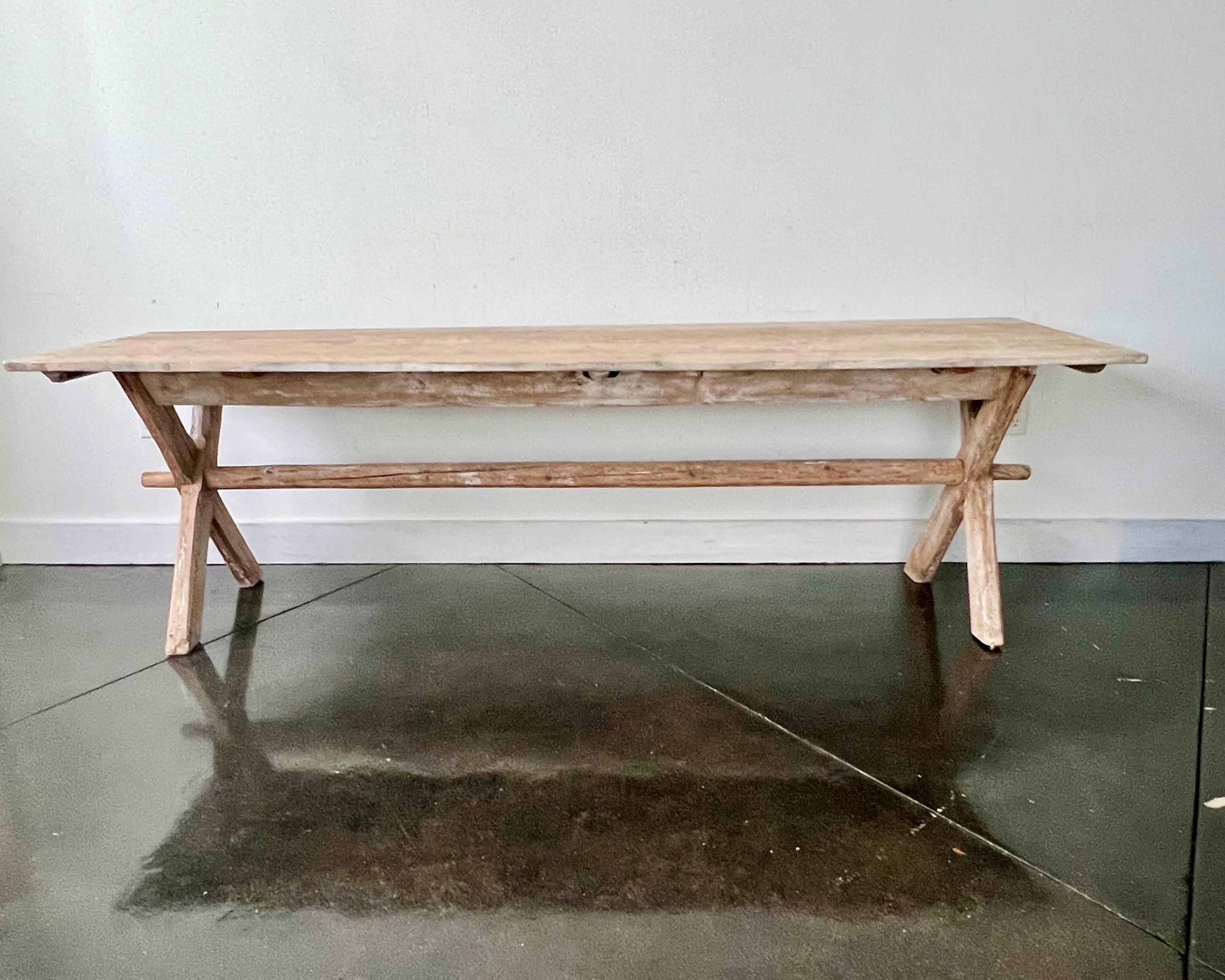 Pine 19th century French Long Country Harvesting Table For Sale