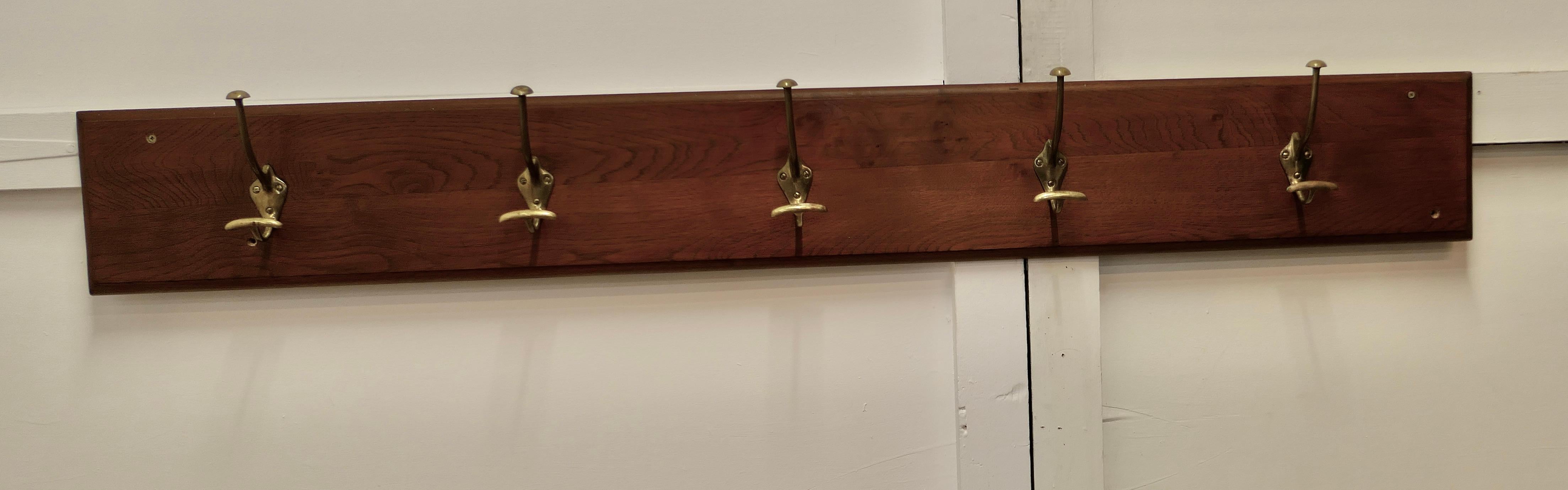 Country 19th Century French Long Oak 5 Double Peg Coat Rack For Sale