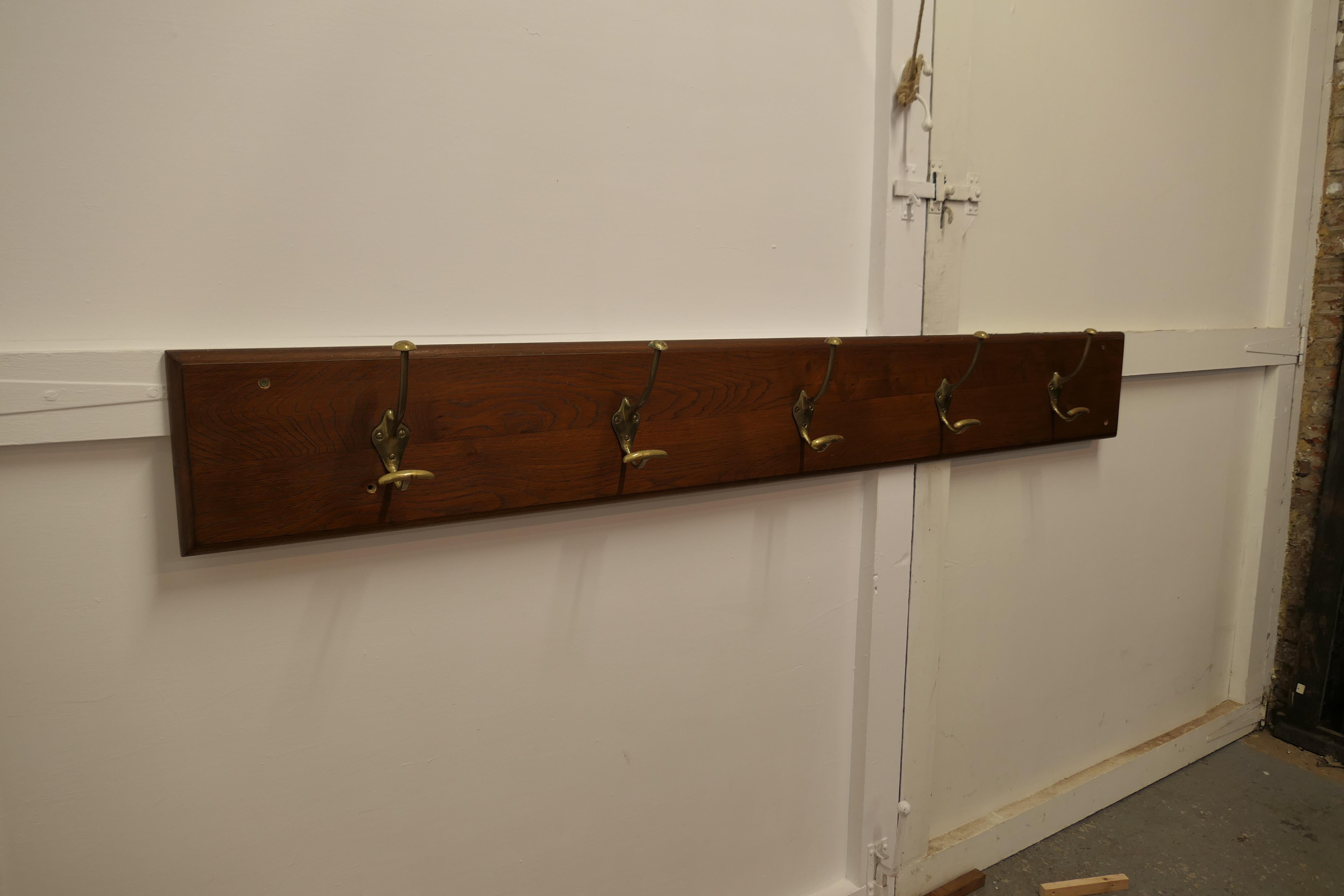 Mid-20th Century 19th Century French Long Oak 5 Double Peg Coat Rack For Sale