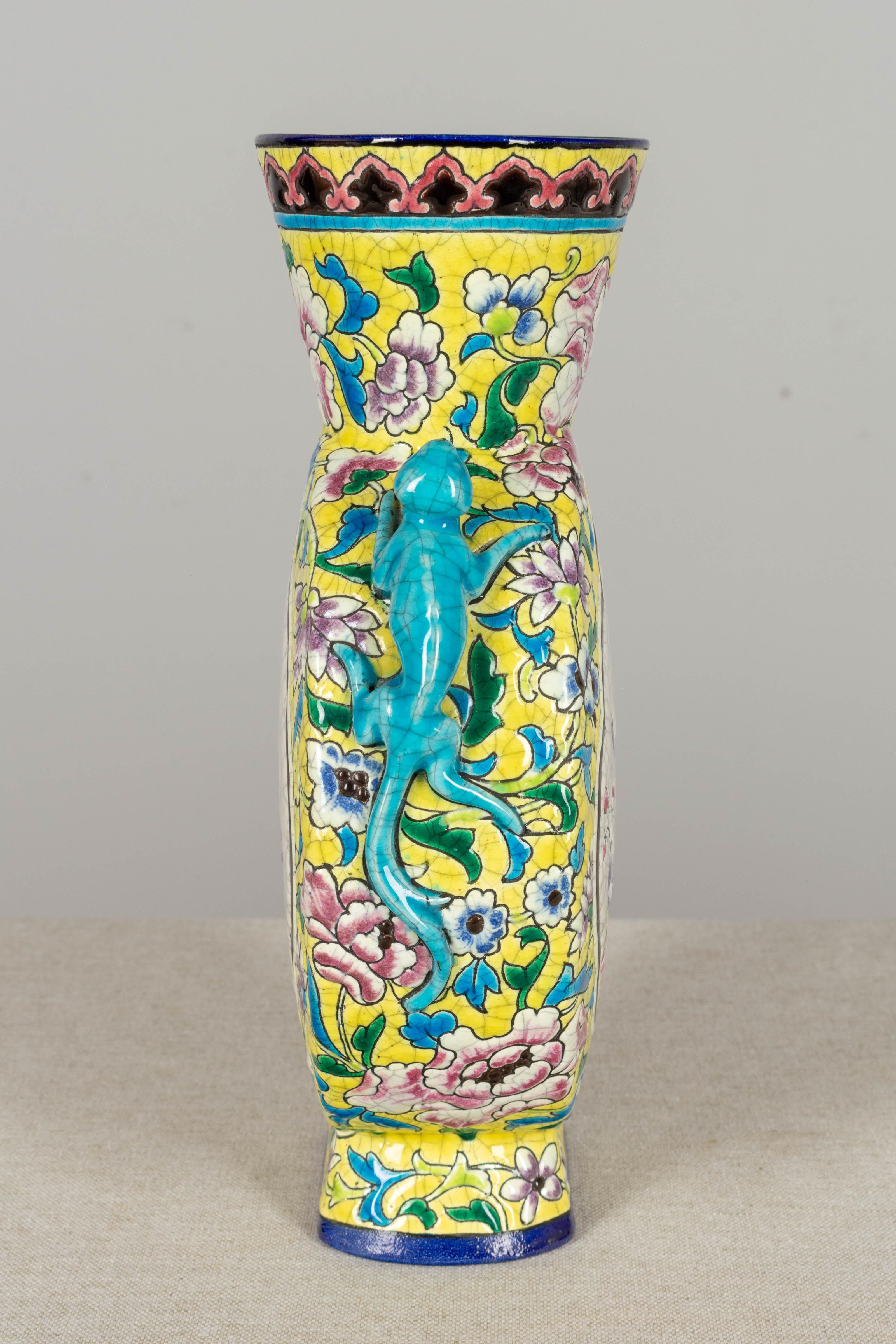Chinoiserie 19th Century French Longwy Ceramic Vase