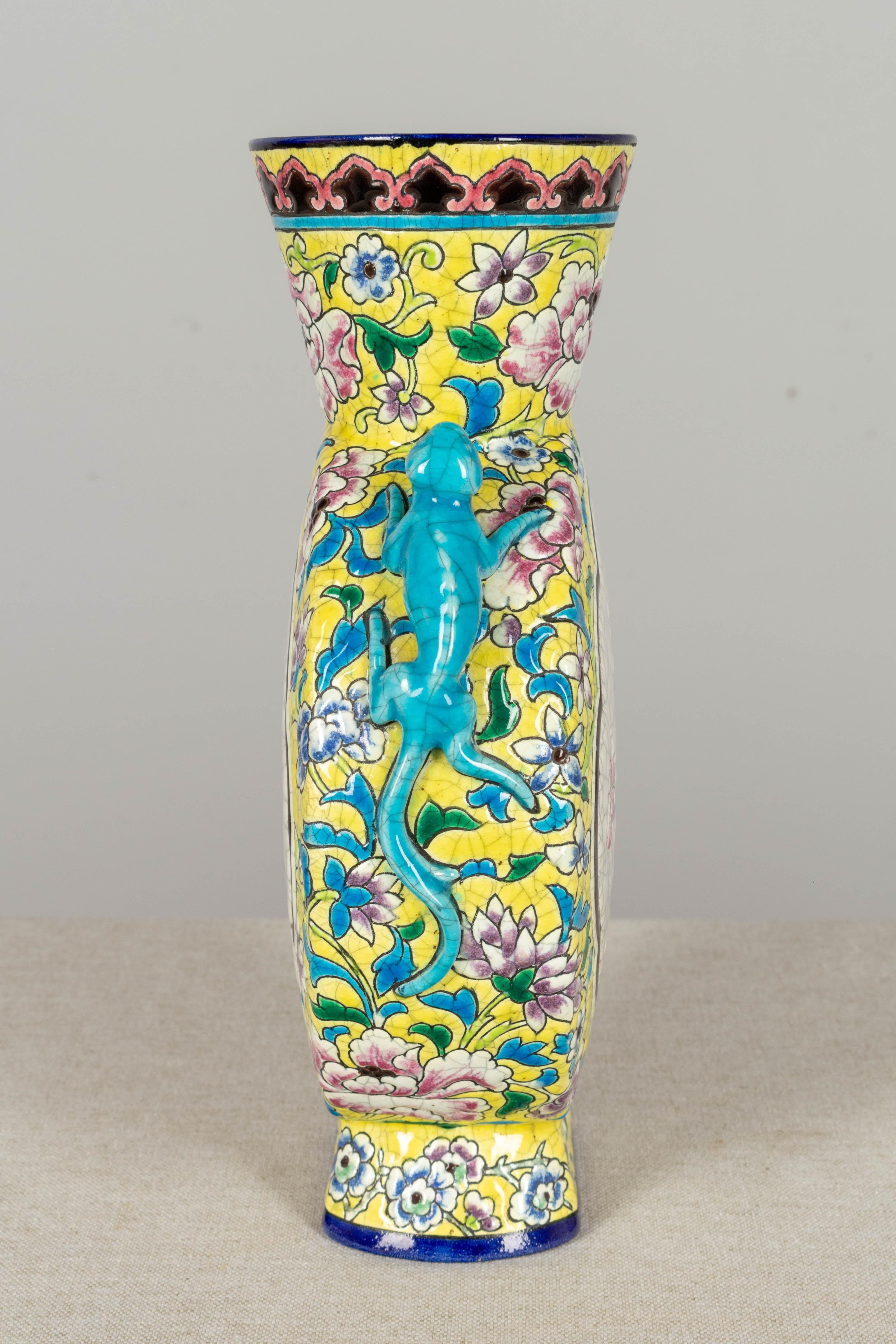 Cloissoné 19th Century French Longwy Ceramic Vase