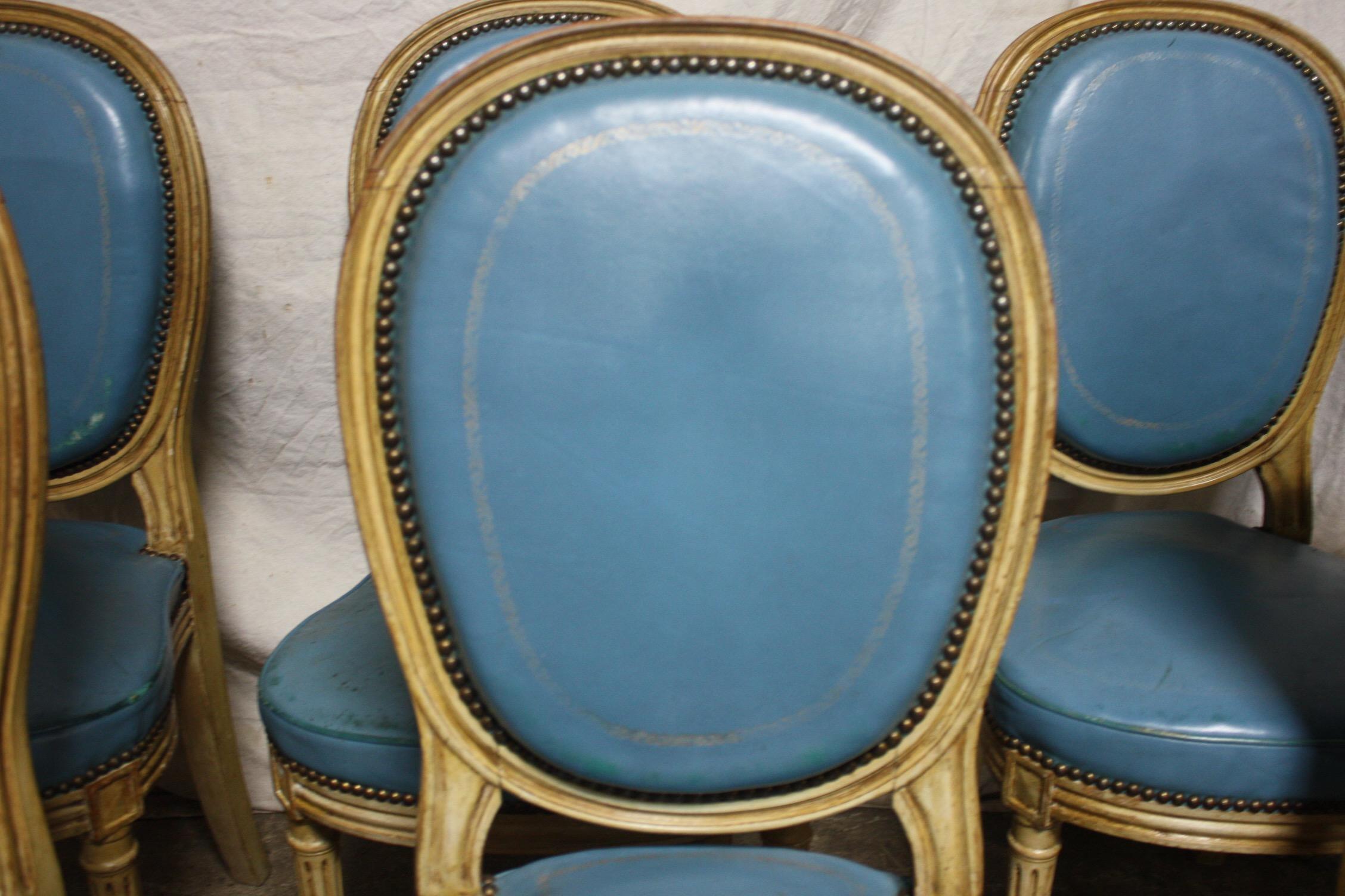 19th century French Louis 16 dining chairs.