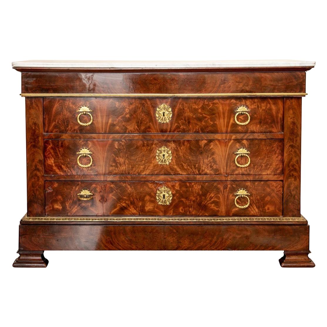 19th Century French Louis Philipe Chest of Drawers with Marble Top