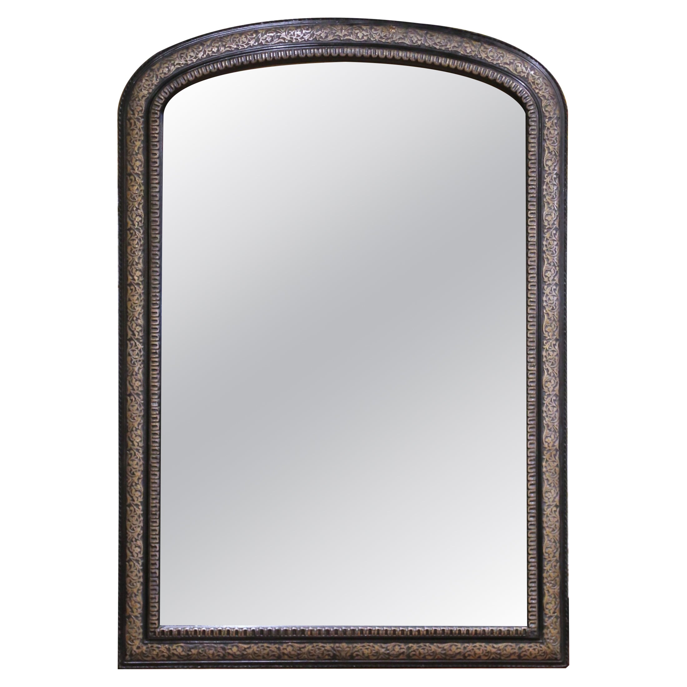 19th Century French Louis Philippe Arched Ebonized and Gilt Wall Mirror For Sale