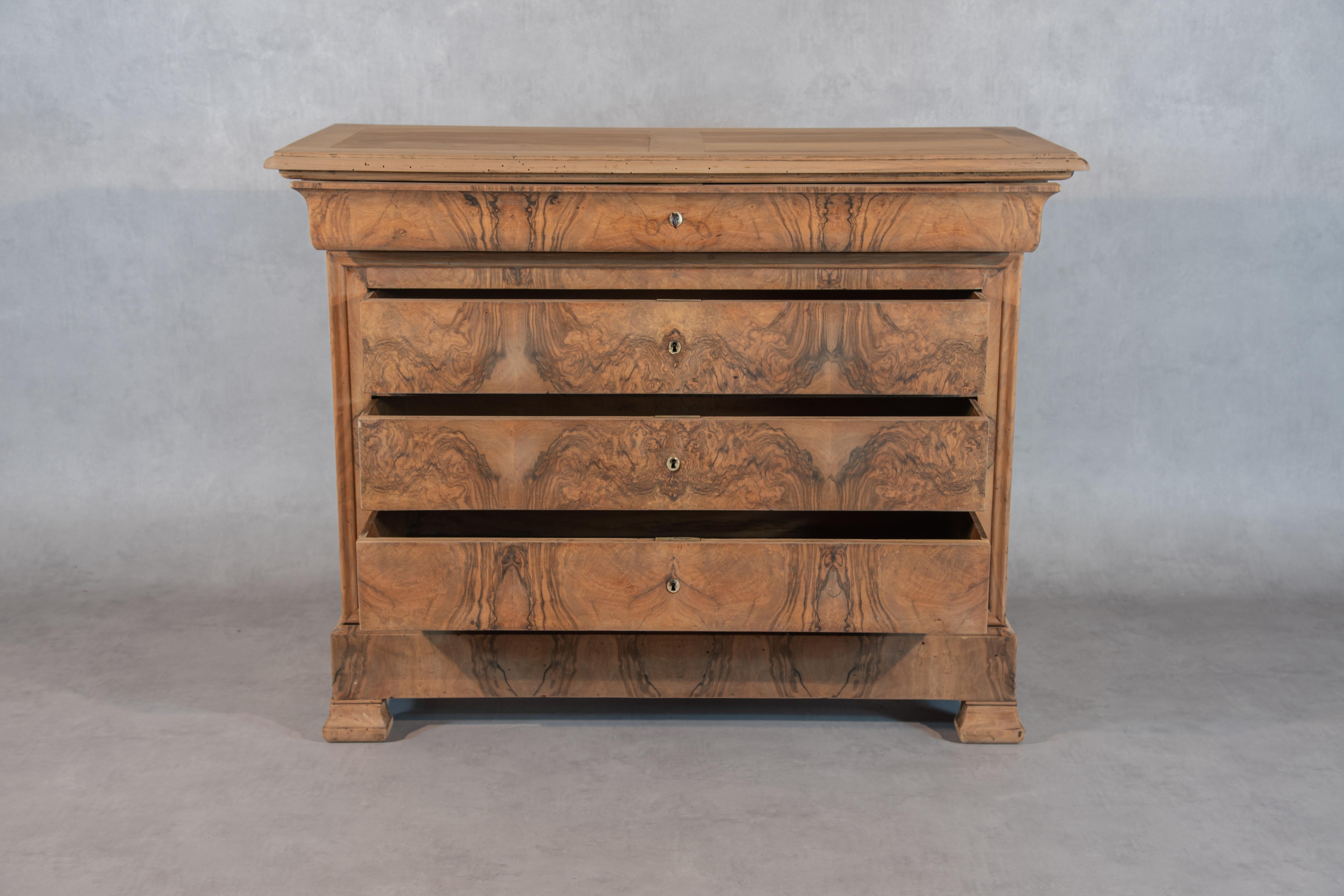 This original French Louis Philippe period commode is a stunning example of the Louis Philippe style. This style was prominent in France during the mid-19th century and was known for its understated elegance and attention to detail. Furniture during