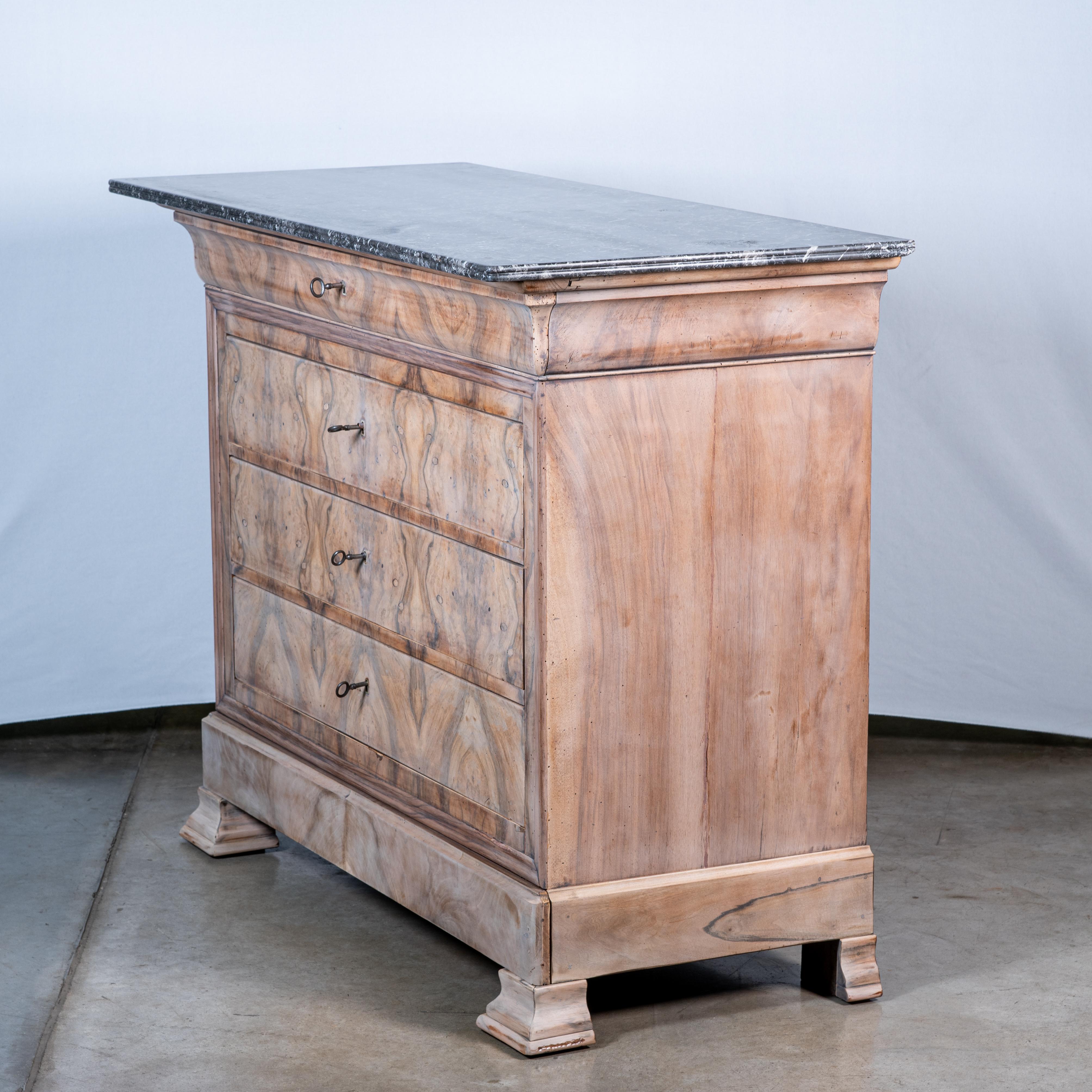 Marble 19th Century French Louis Philippe Bleached Walnut Commode For Sale