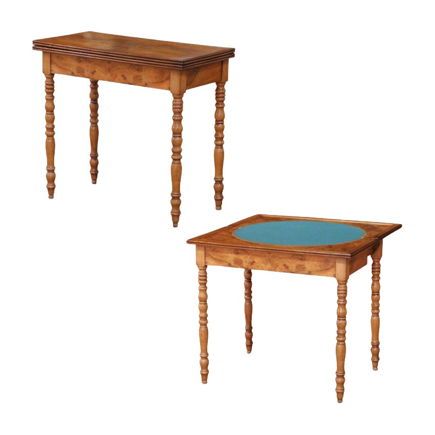 19th Century French Louis-Philippe Burl Walnut and Felt Folding Game Table For Sale