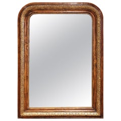 19th Century, French Louis Philippe Burl Walnut and Gilt Mirror with Shell Motif