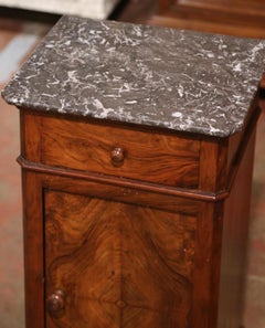 19th Century French Louis Philippe Burl Walnut Bedside Table with Marble Top