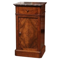 19th Century French Louis Philippe Burl Walnut Bedside Table with Marble Top