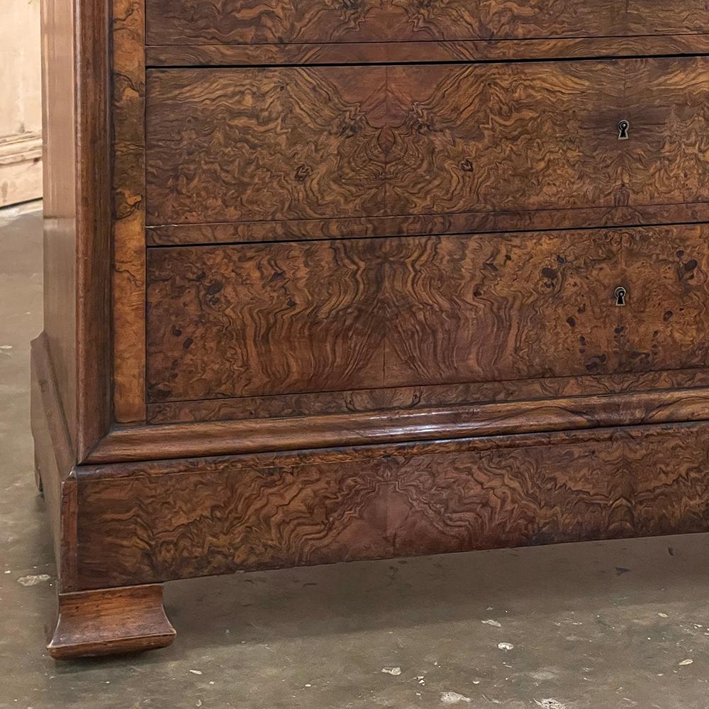 19th Century French Louis Philippe Burl Walnut Chest of Drawers with Marble Top For Sale 6