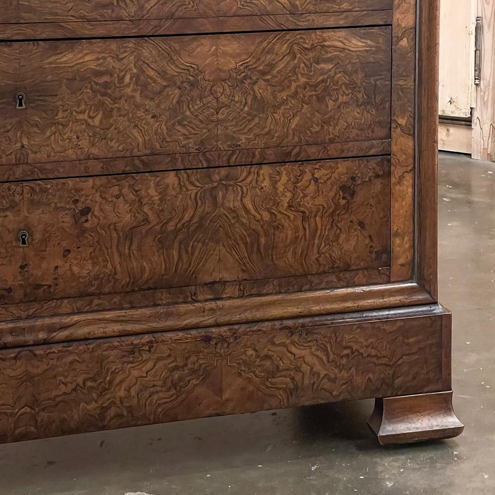 19th Century French Louis Philippe Burl Walnut Chest of Drawers with Marble Top For Sale 8