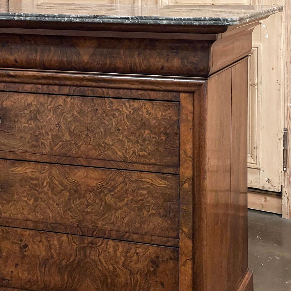 19th Century French Louis Philippe Burl Walnut Chest of Drawers with Marble Top For Sale 9