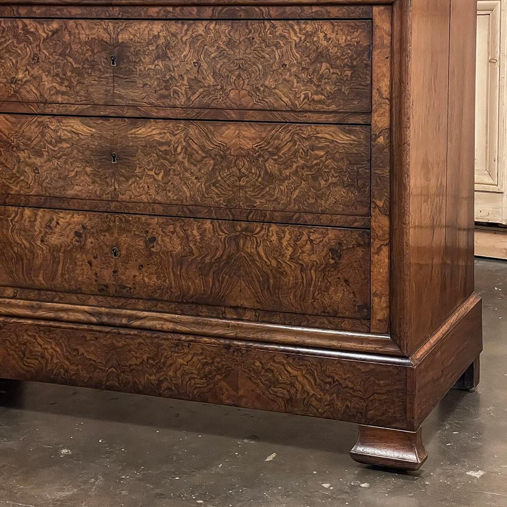 19th Century French Louis Philippe Burl Walnut Chest of Drawers with Marble Top For Sale 10
