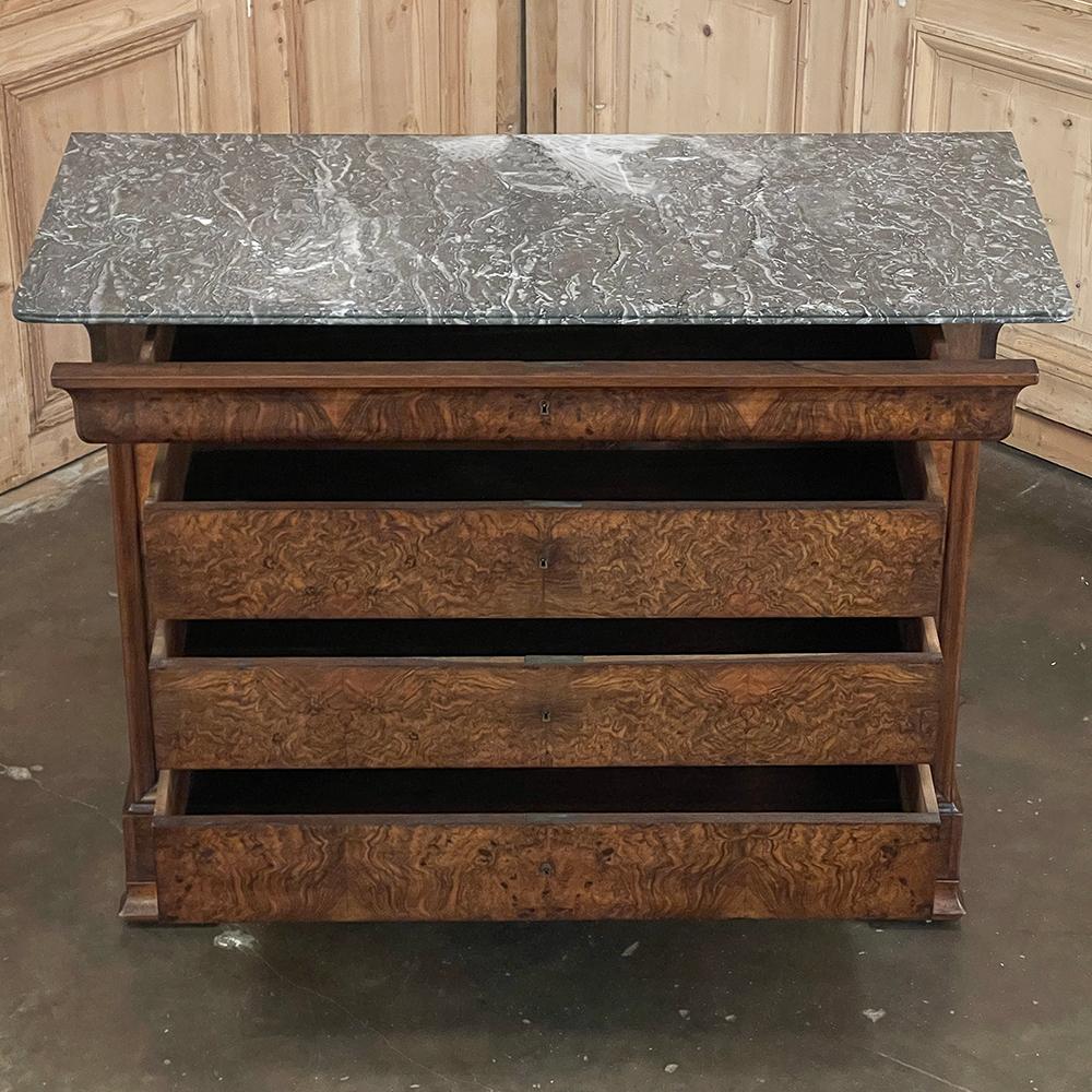 19th Century French Louis Philippe Burl Walnut Chest of Drawers with Marble Top For Sale 2
