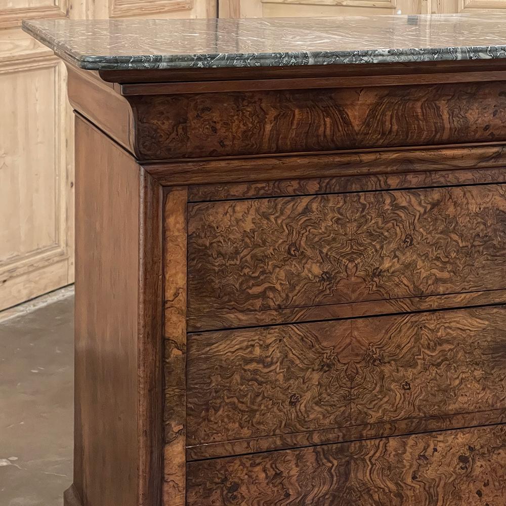 19th Century French Louis Philippe Burl Walnut Chest of Drawers with Marble Top For Sale 5