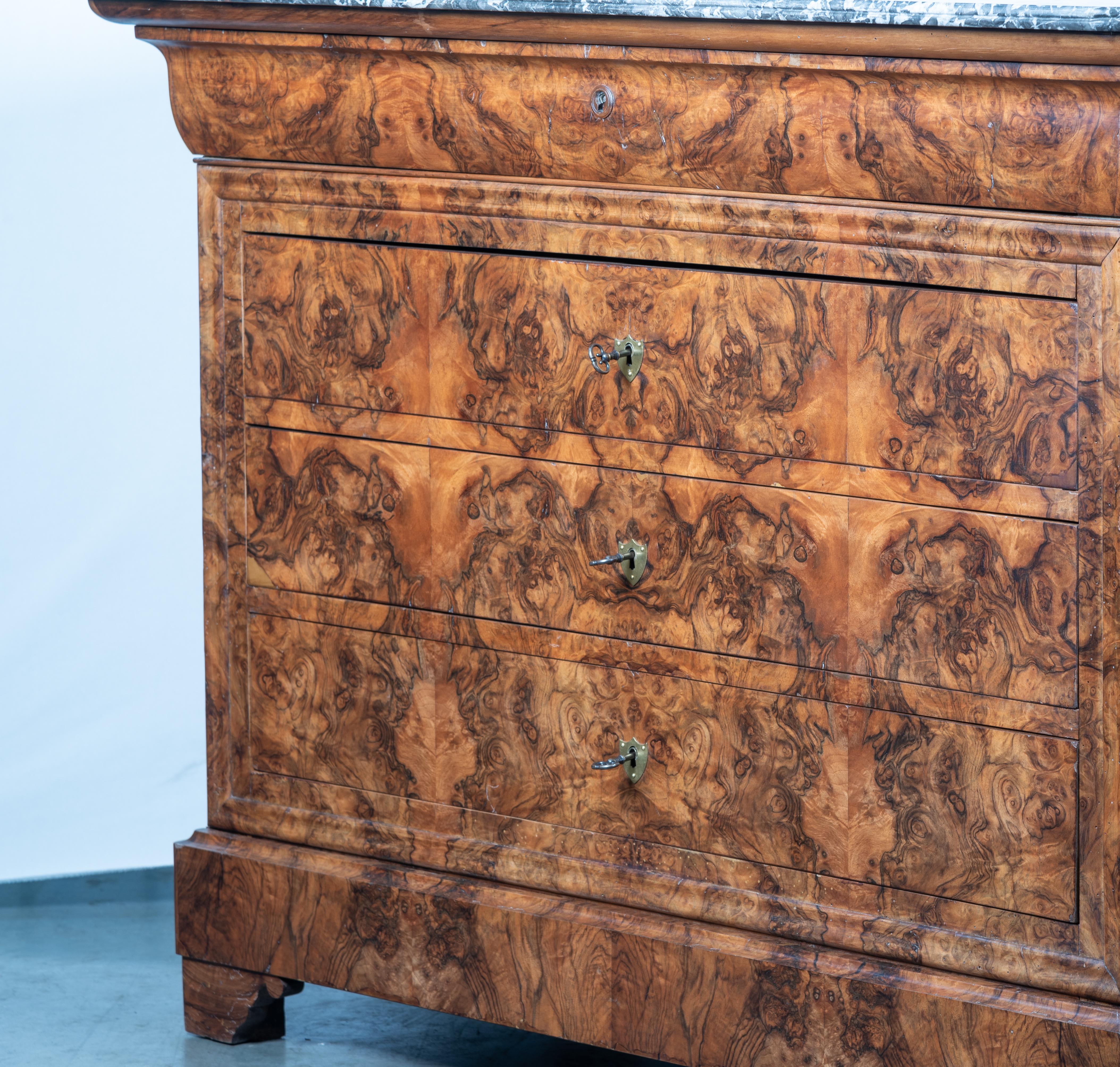 19th Century French Louis Philippe Burl Walnut Commode For Sale 1