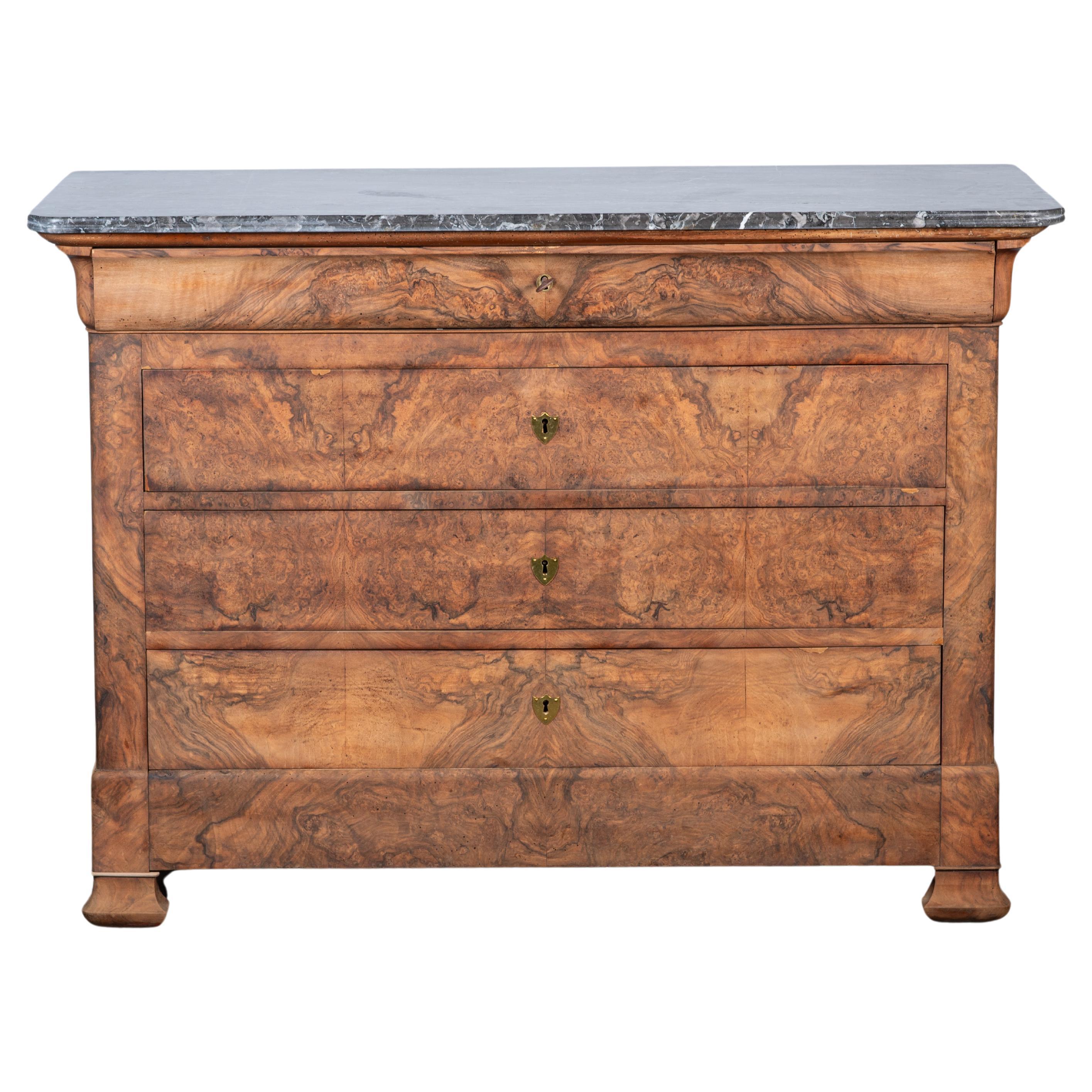19th Century French Louis Philippe Burl Walnut Commode For Sale