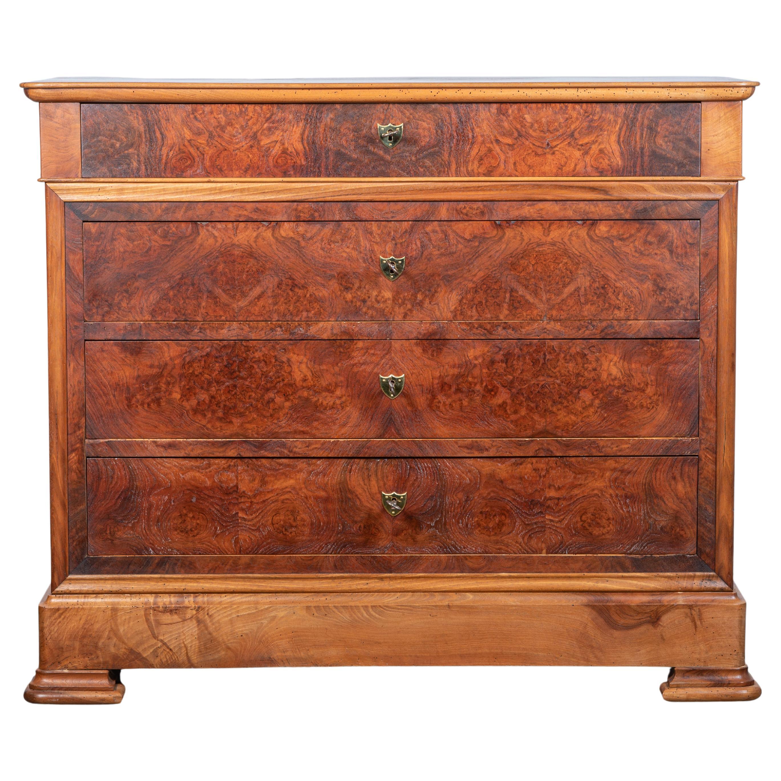 19th Century French Louis Philippe Burl Walnut Commode