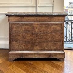 19th Century French Louis Philippe Burl Walnut Marble Top Commode