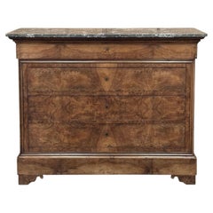 19th Century French Louis Philippe Burl Walnut Marble Top Commode