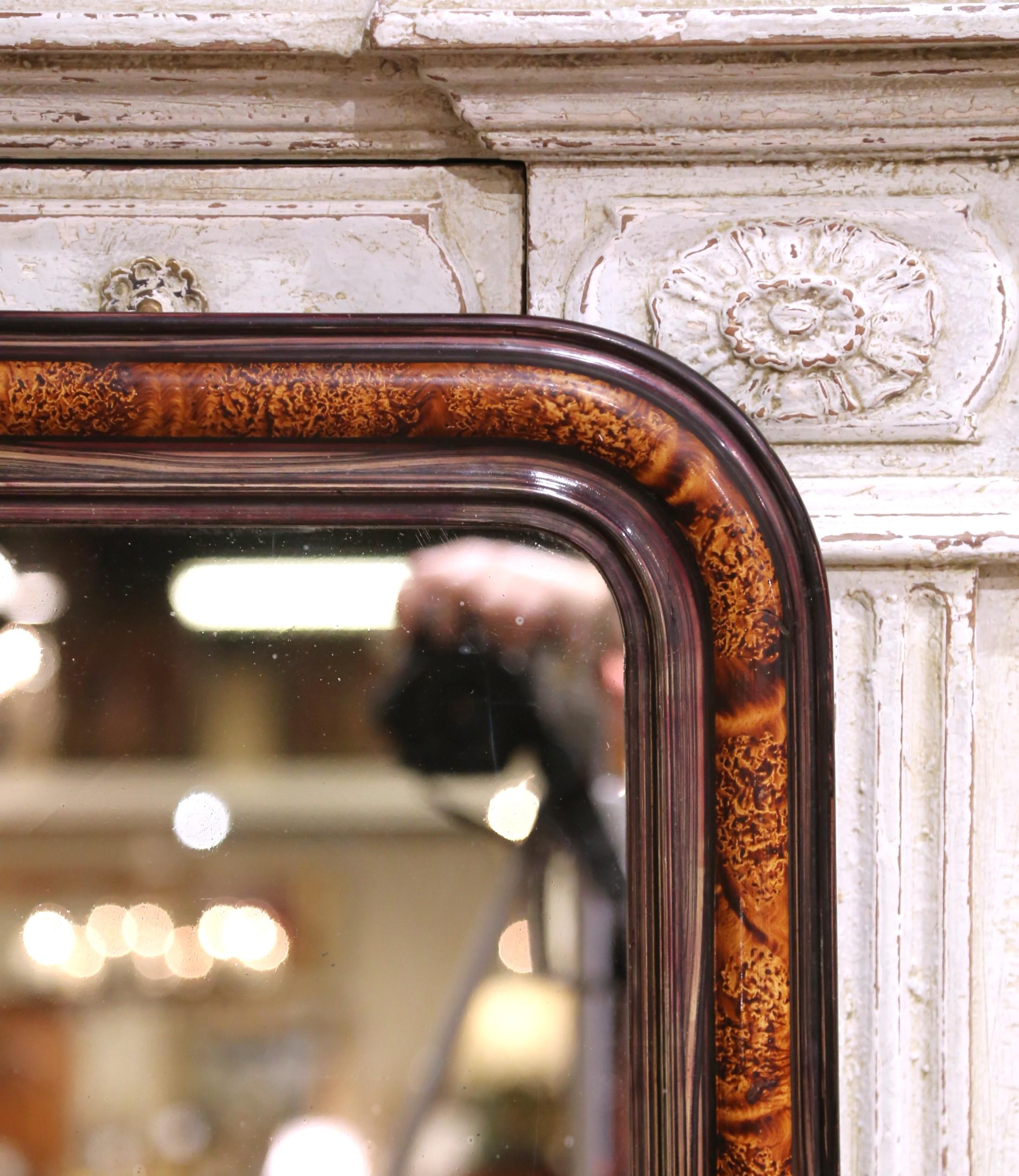 Hand-Carved 19th Century French Louis Philippe Burl Walnut Mirror with Ebonized Trim For Sale