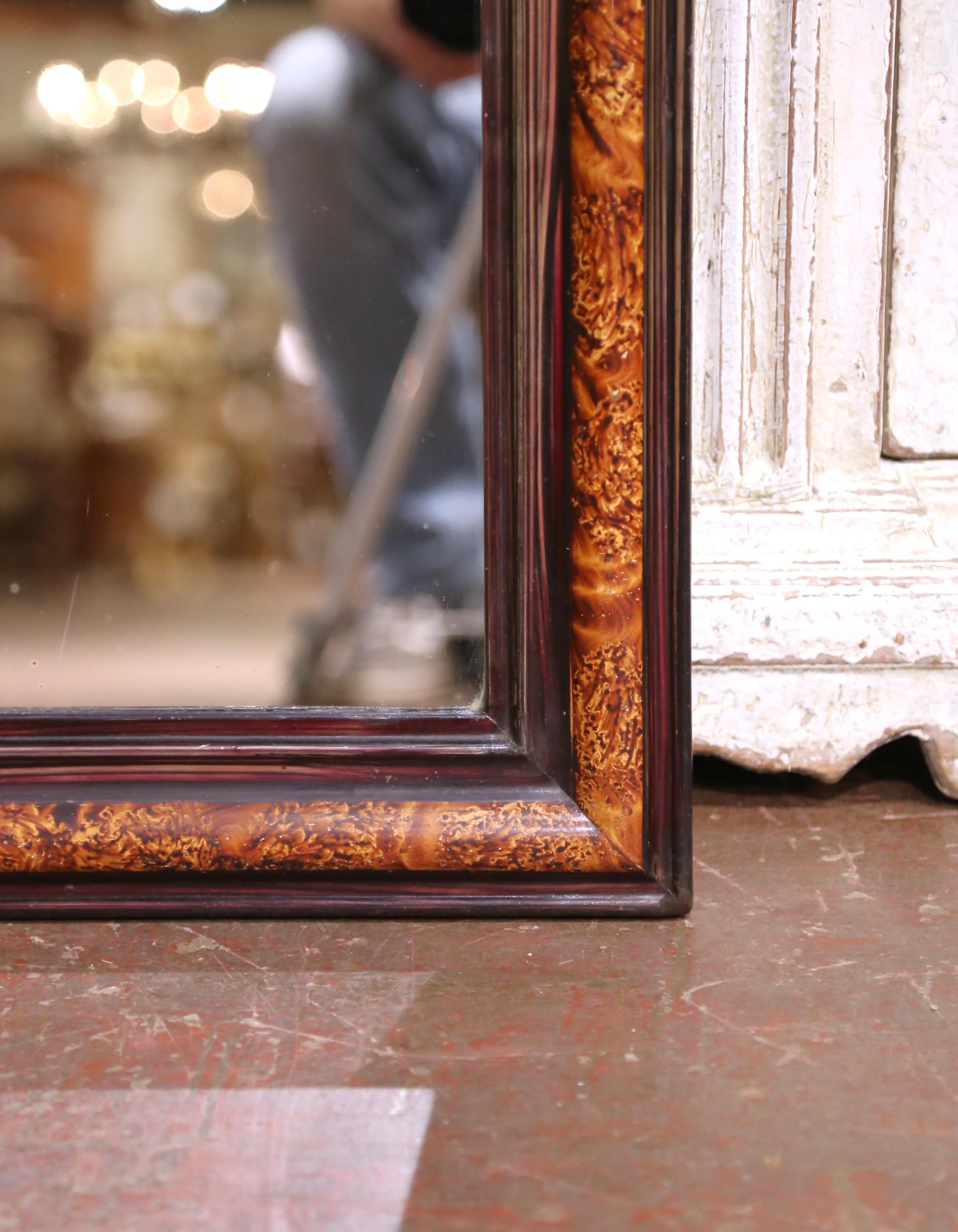 19th Century French Louis Philippe Burl Walnut Mirror with Ebonized Trim In Excellent Condition For Sale In Dallas, TX