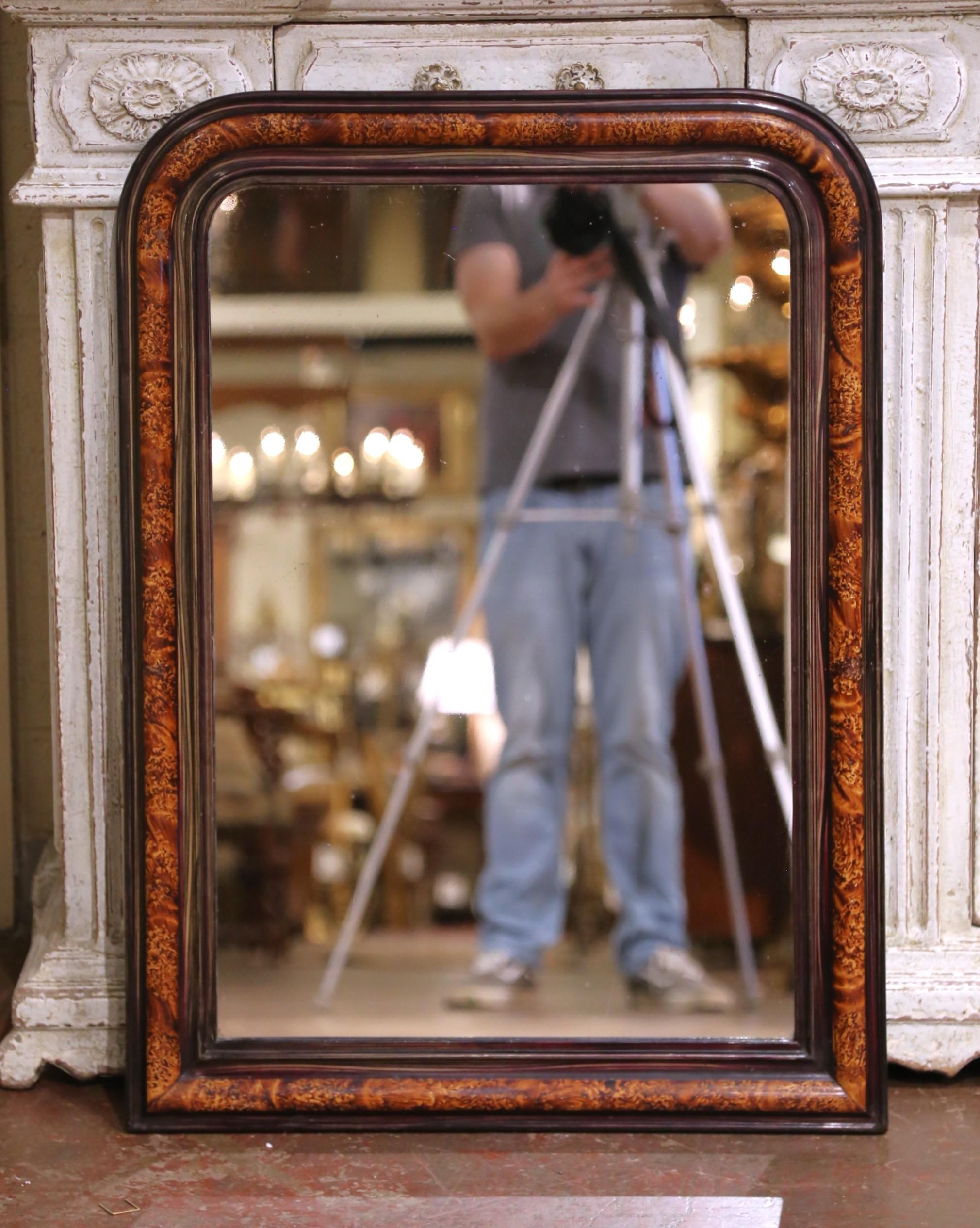 Mercury Glass 19th Century French Louis Philippe Burl Walnut Mirror with Ebonized Trim For Sale