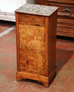 19th Century French Louis Philippe Burl Walnut Nightstand Bedside Cabinet
