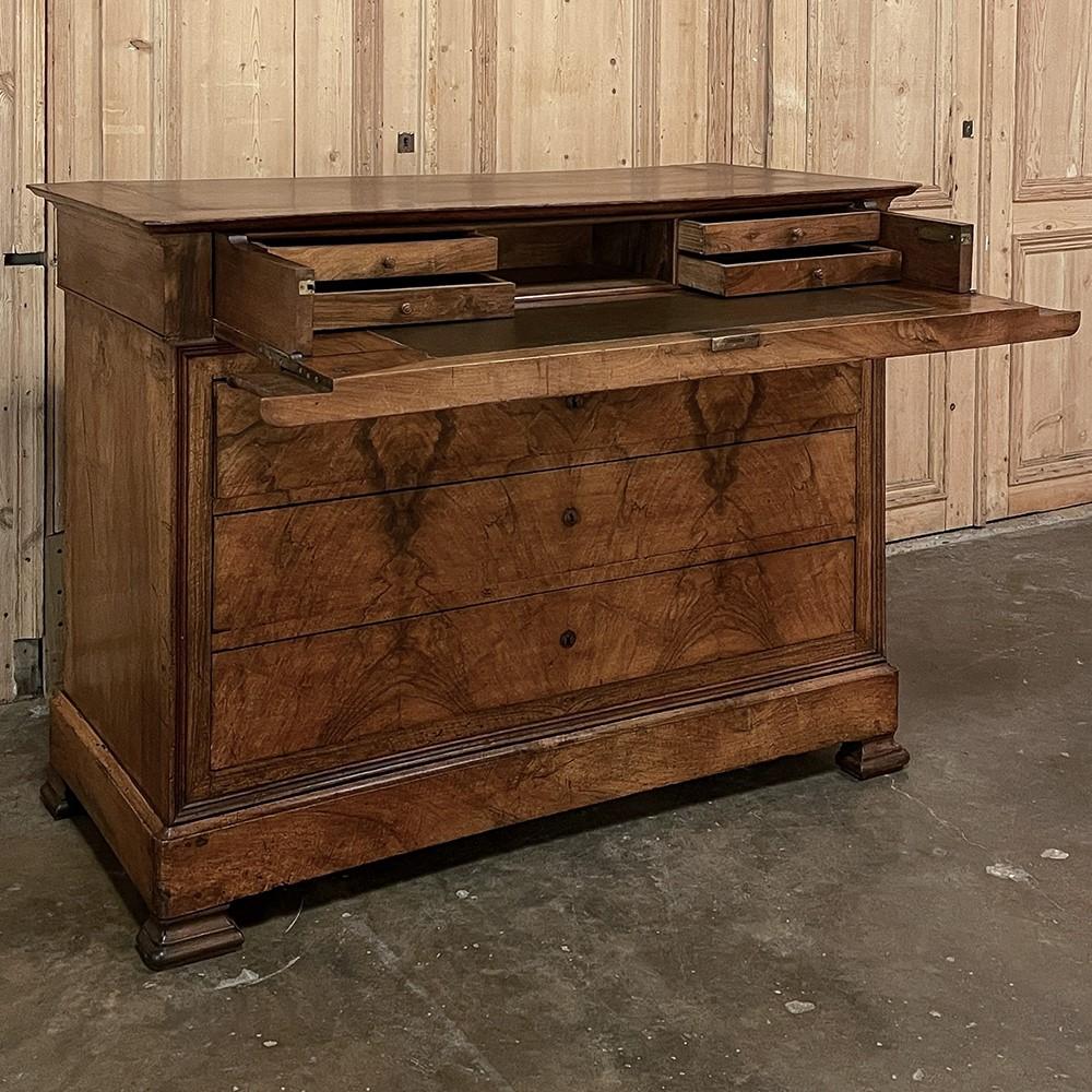 19th Century French Louis Philippe Burl Walnut Secretary ~ Commode represents the understated elegance of the period that has made such pieces continuously popular since the middle of the 1800s!  Without using carved detail or bronze adornment, the