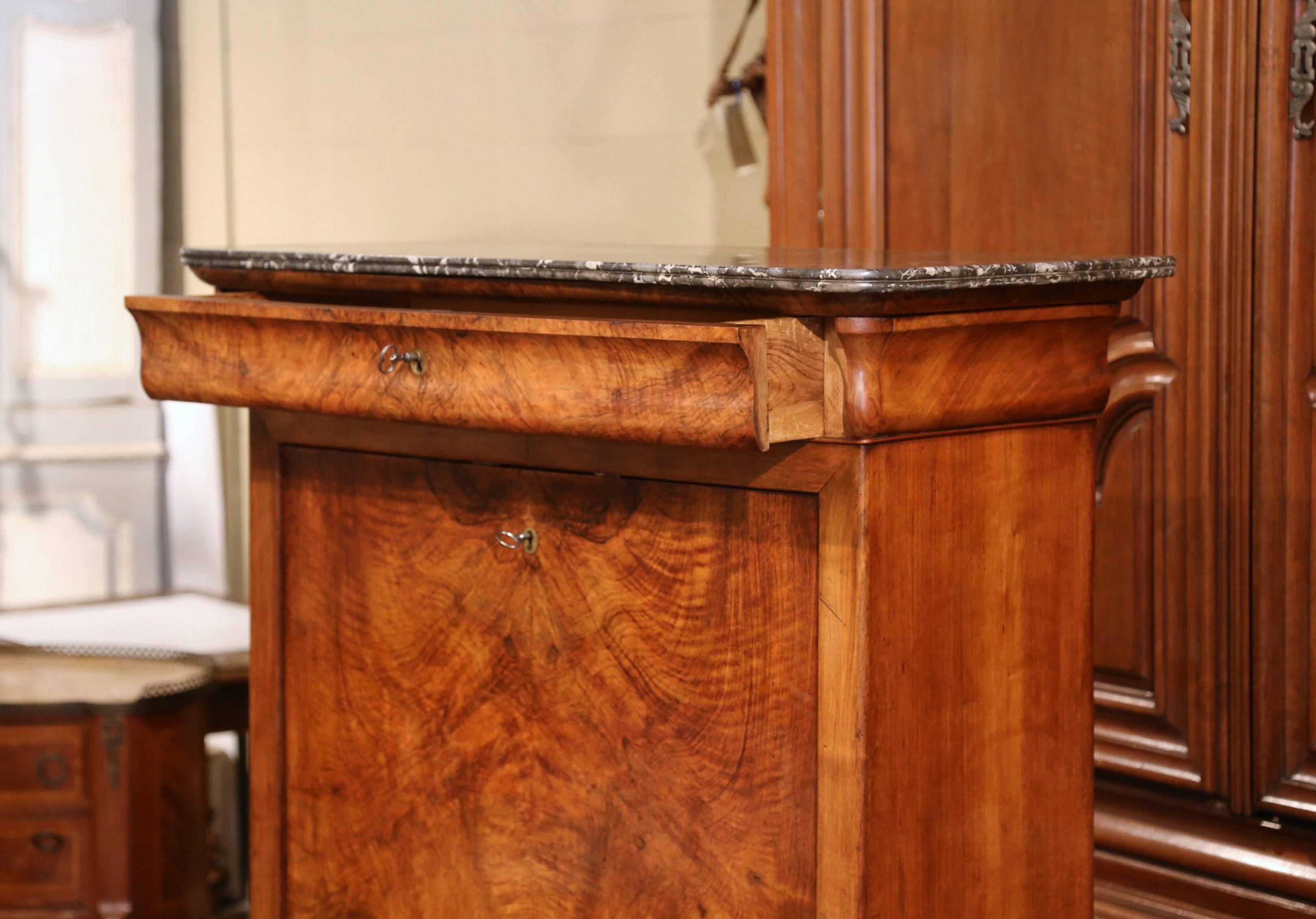 19th Century French Louis Philippe Burl Walnut Secretary with Black Marble Top 3
