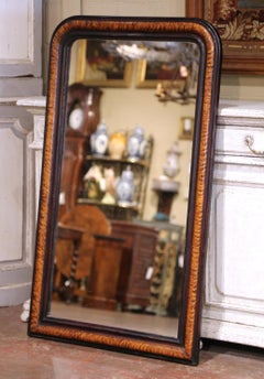 19th Century French Louis Philippe Burl Walnut Wall Mirror with Ebonized Trim
