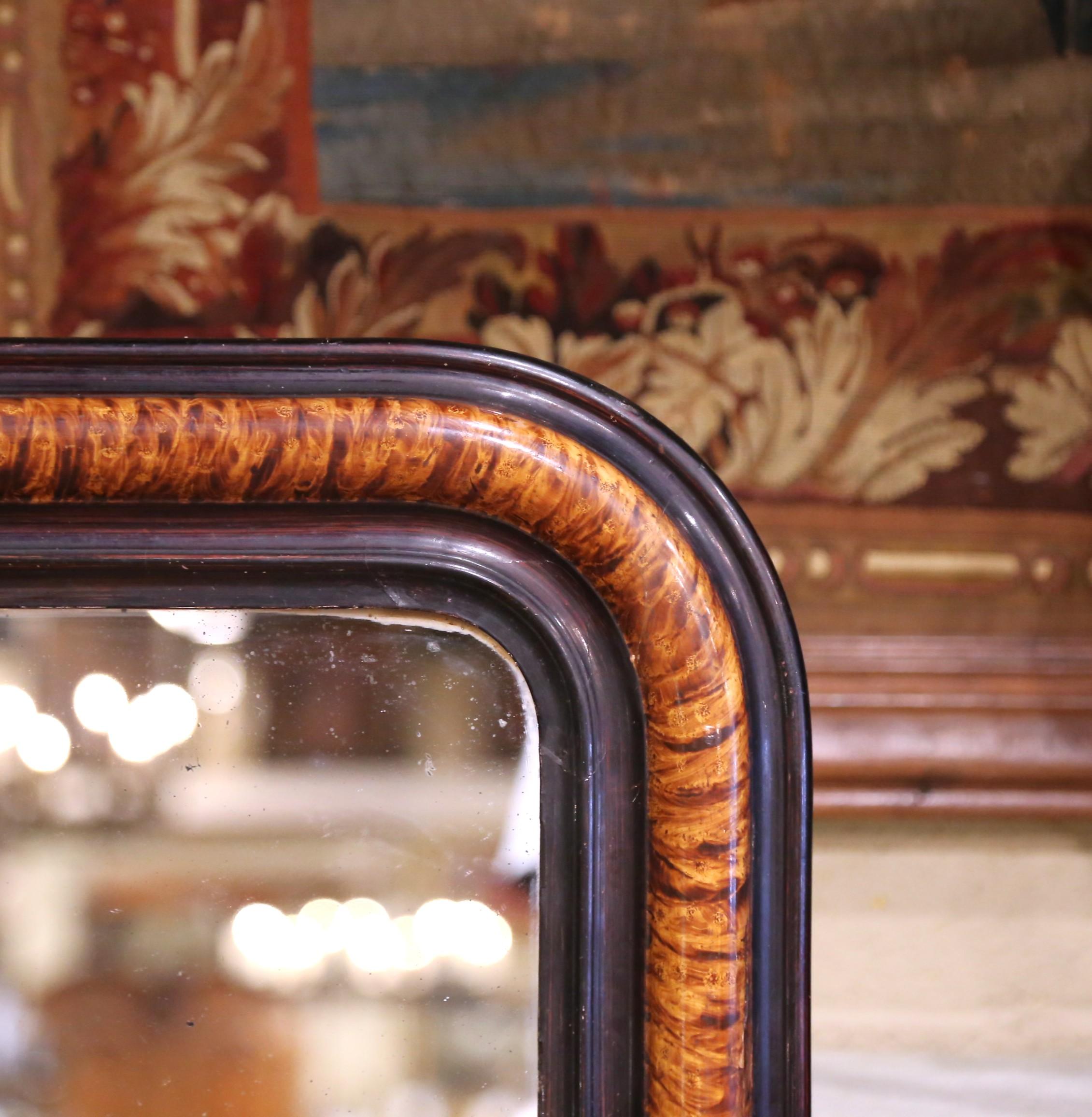 19. Jahrhundert Französisch Louis Philippe Burl Walnuss Wandspiegel mit Ebonized Trim (Handgeschnitzt) im Angebot