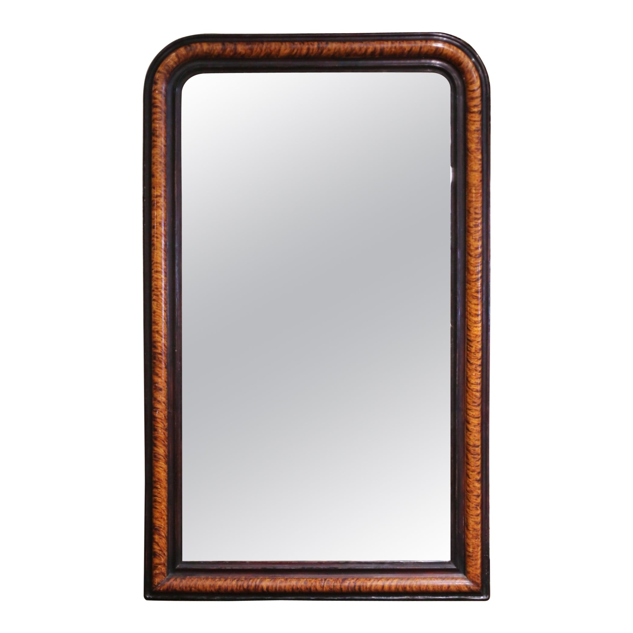 19. Jahrhundert Französisch Louis Philippe Burl Walnuss Wandspiegel mit Ebonized Trim im Angebot