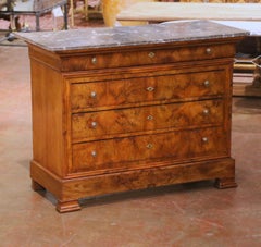 19th Century French Louis Philippe Burled Mahogany Commode with Marble Top