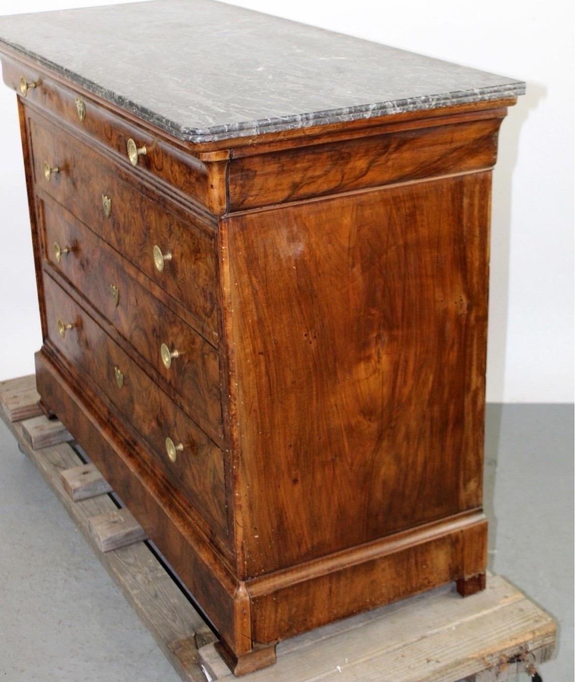 19th Century French Louis Philippe Burled Walnut Commode with Marble 1