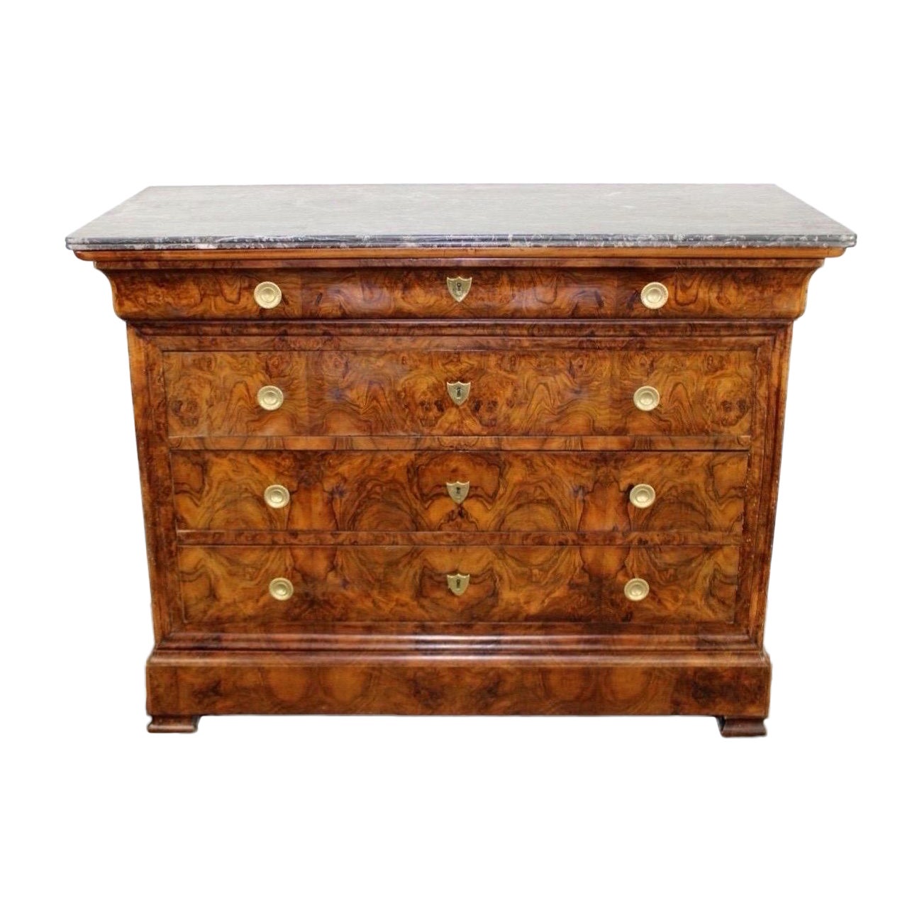 19th Century French Louis Philippe Burled Walnut Commode with Marble