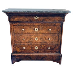 19th Century, French Louis Philippe Burr Walnut and Marble Commode