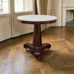 19th Century French Louis Philippe Carrara Marble Top Mahogany Center Table