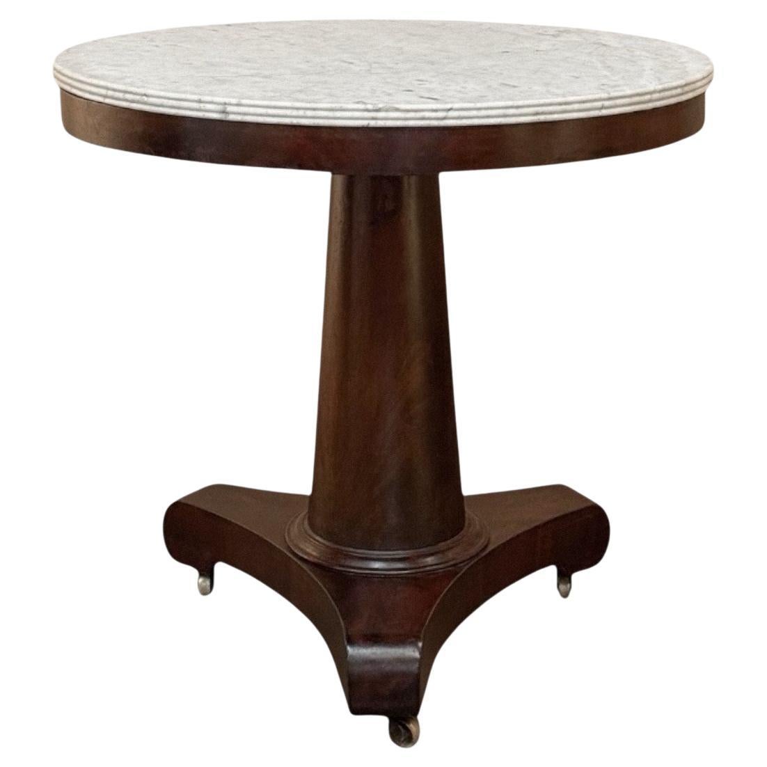 19th Century French Louis Philippe Carrara Marble Top Mahogany Center Table