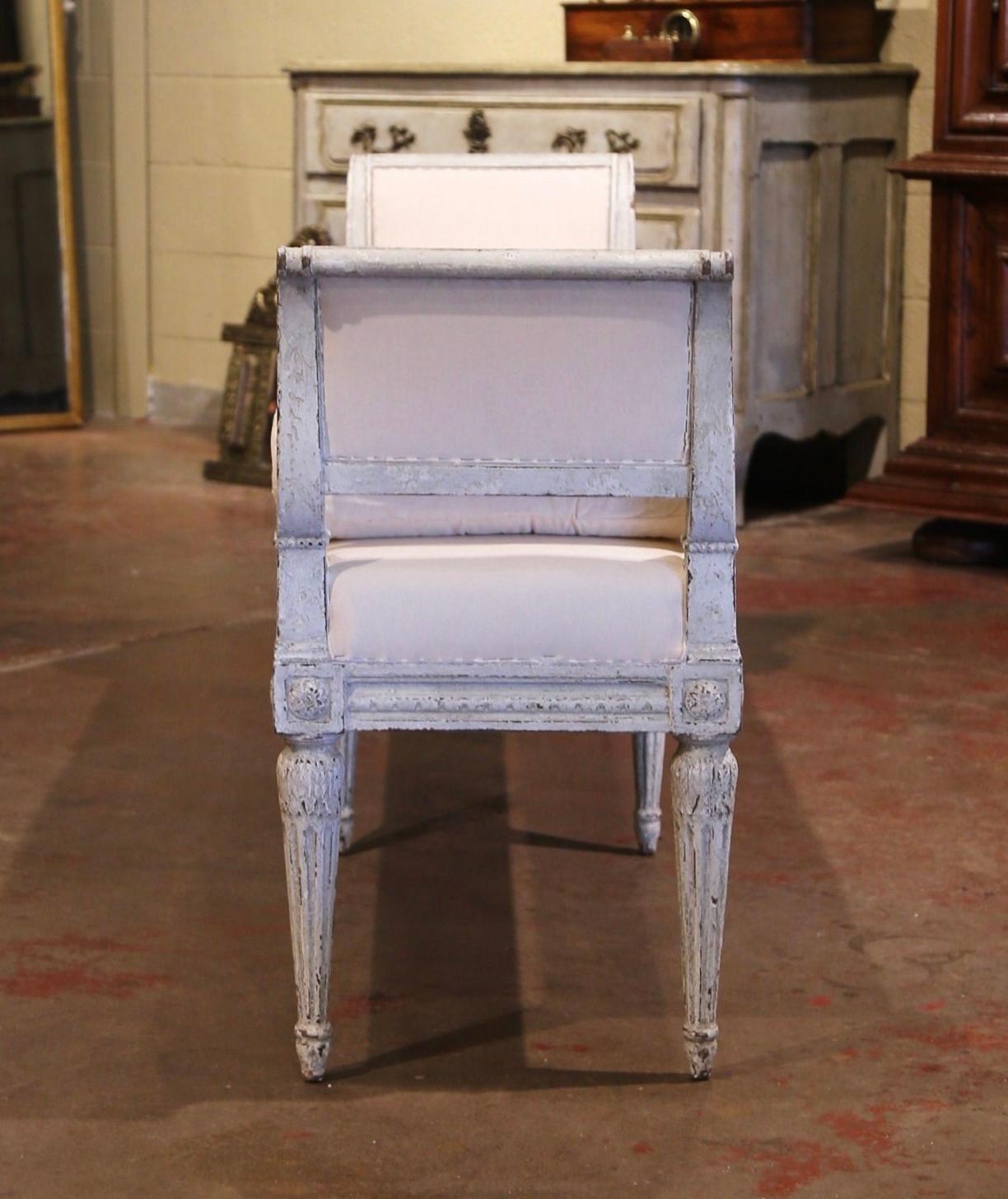 19th Century French Louis Philippe Carved and Painted Banquette with Back 2