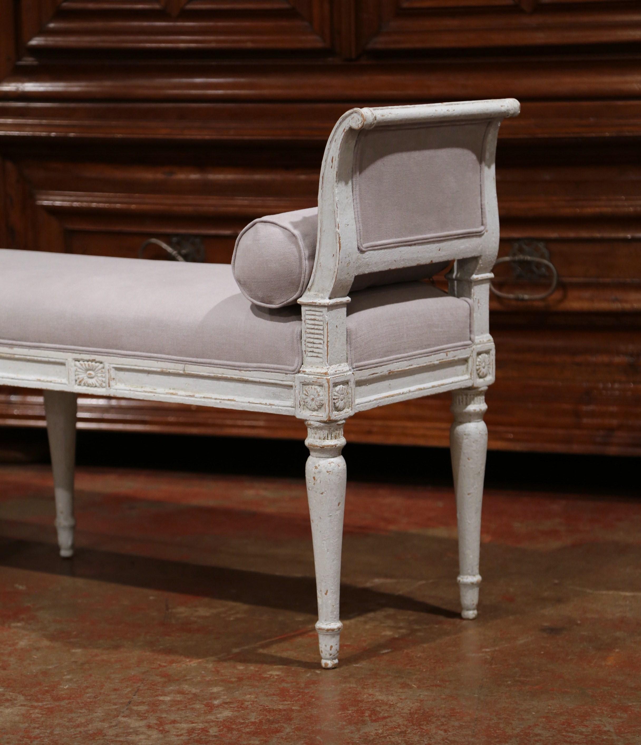 Patinated 19th Century French Louis Philippe Carved and Painted Six-Leg Banquette Bench