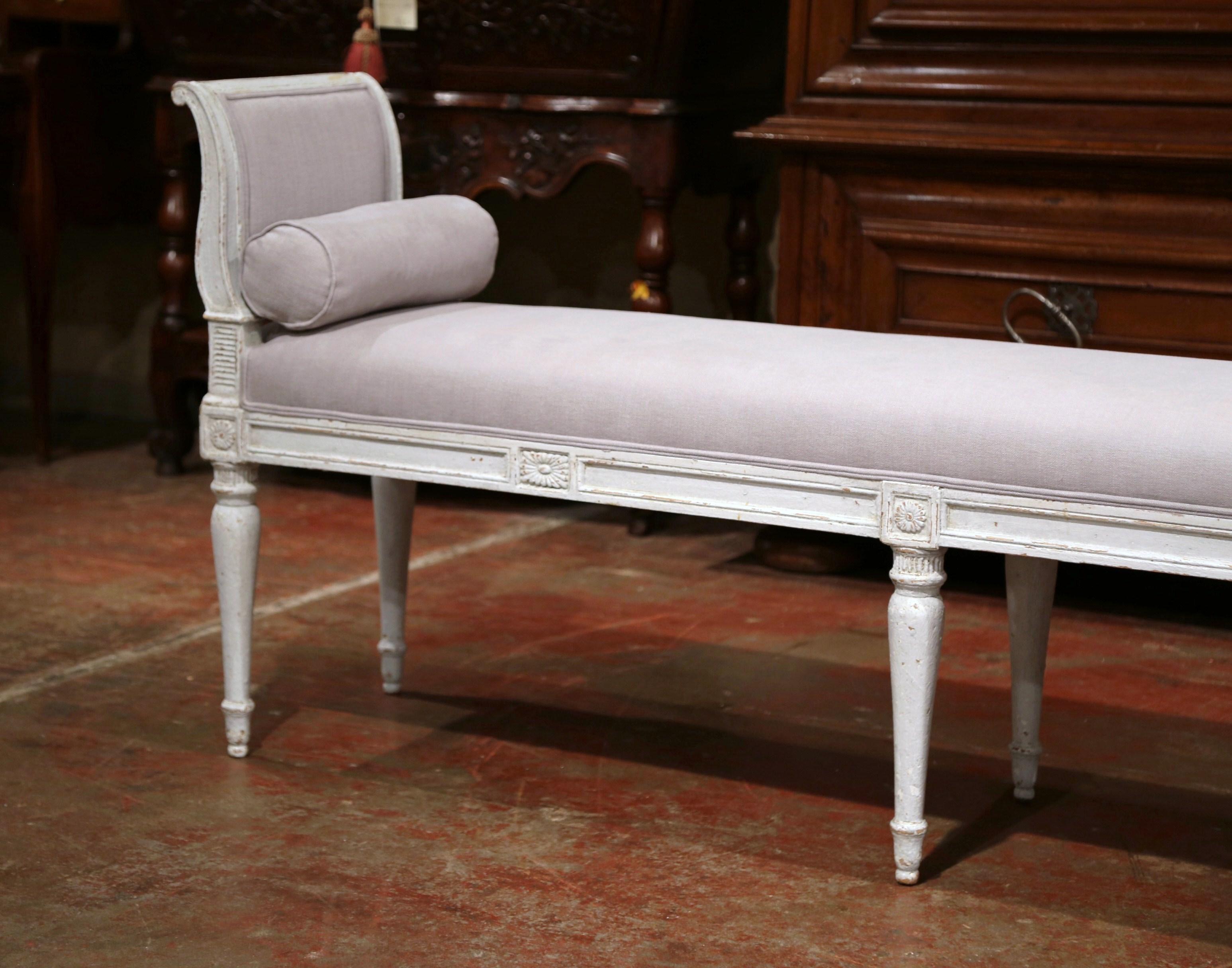 19th Century French Louis Philippe Carved and Painted Six-Leg Banquette Bench In Excellent Condition In Dallas, TX