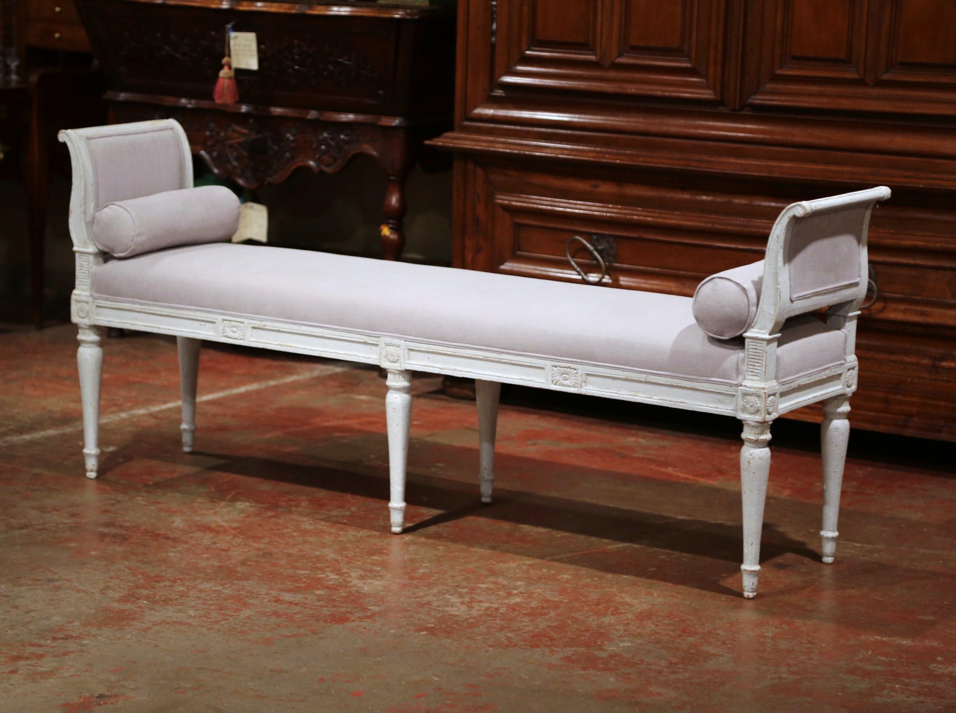 Fabric 19th Century French Louis Philippe Carved and Painted Six-Leg Banquette Bench