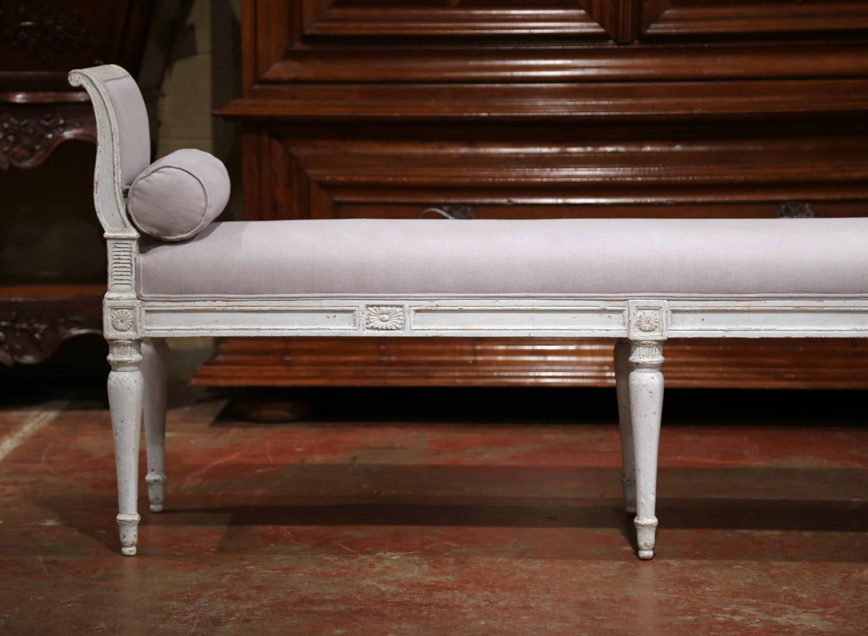 19th Century French Louis Philippe Carved and Painted Six-Leg Banquette Bench 2
