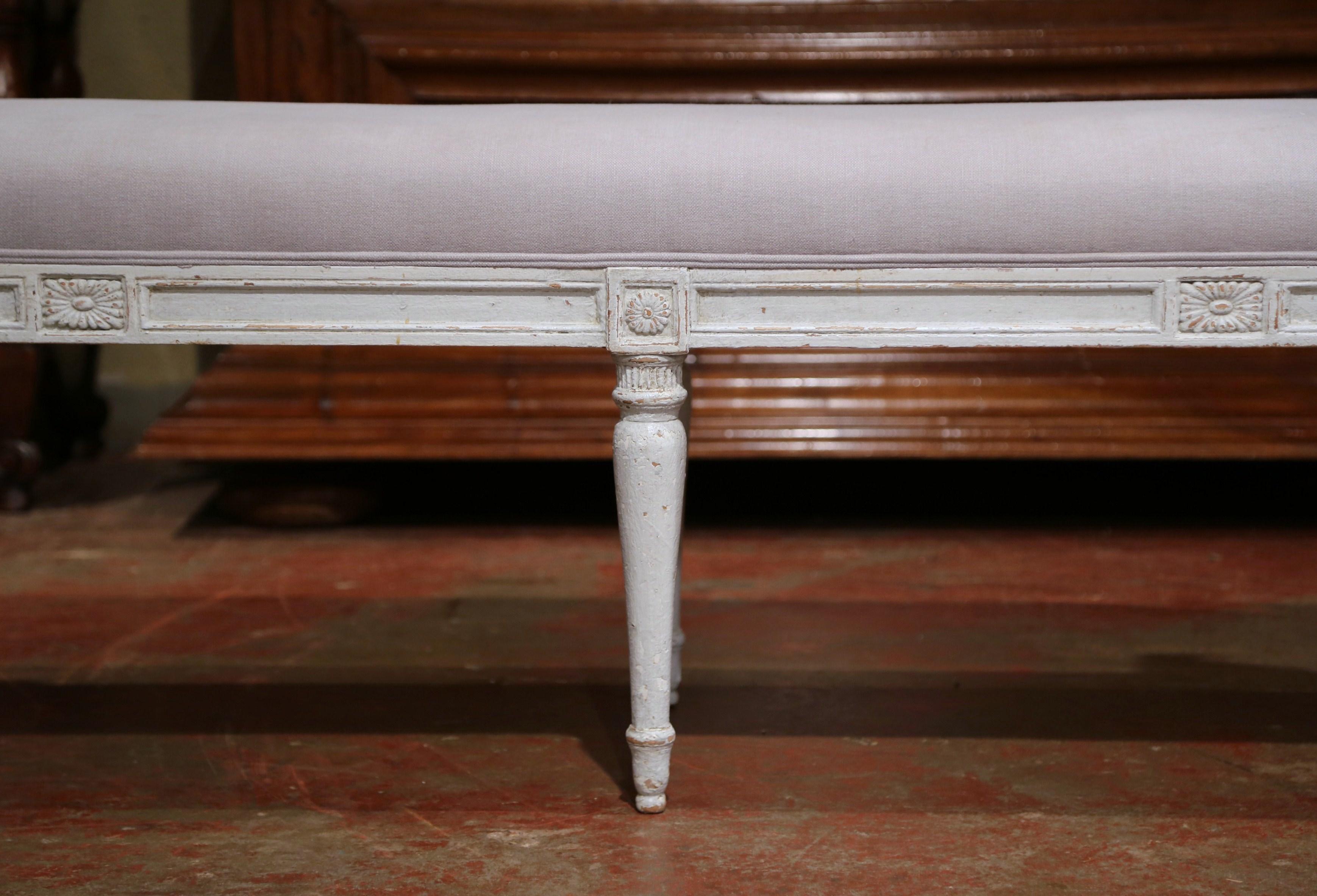 19th Century French Louis Philippe Carved and Painted Six-Leg Banquette Bench 3