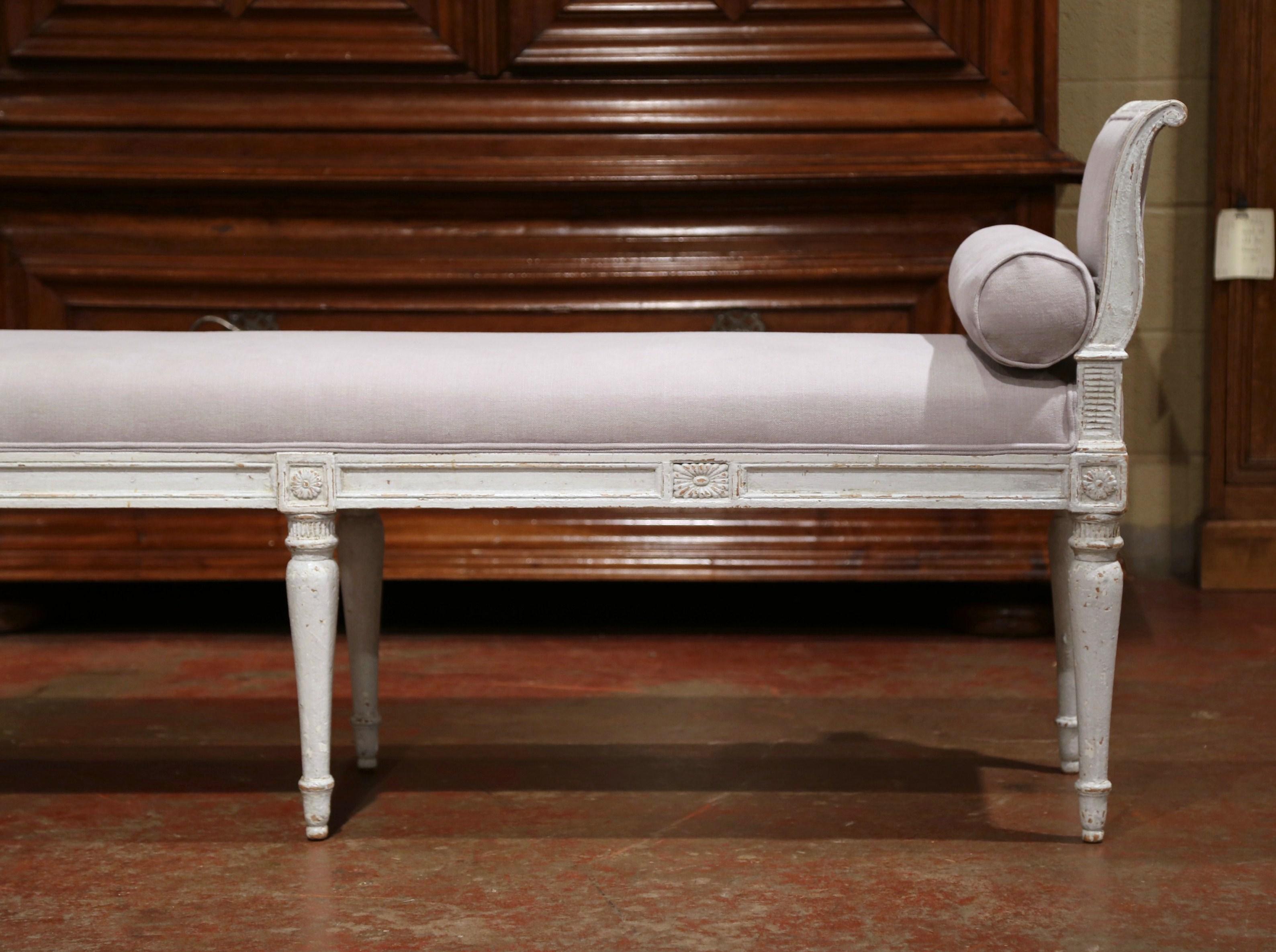 19th Century French Louis Philippe Carved and Painted Six-Leg Banquette Bench 4