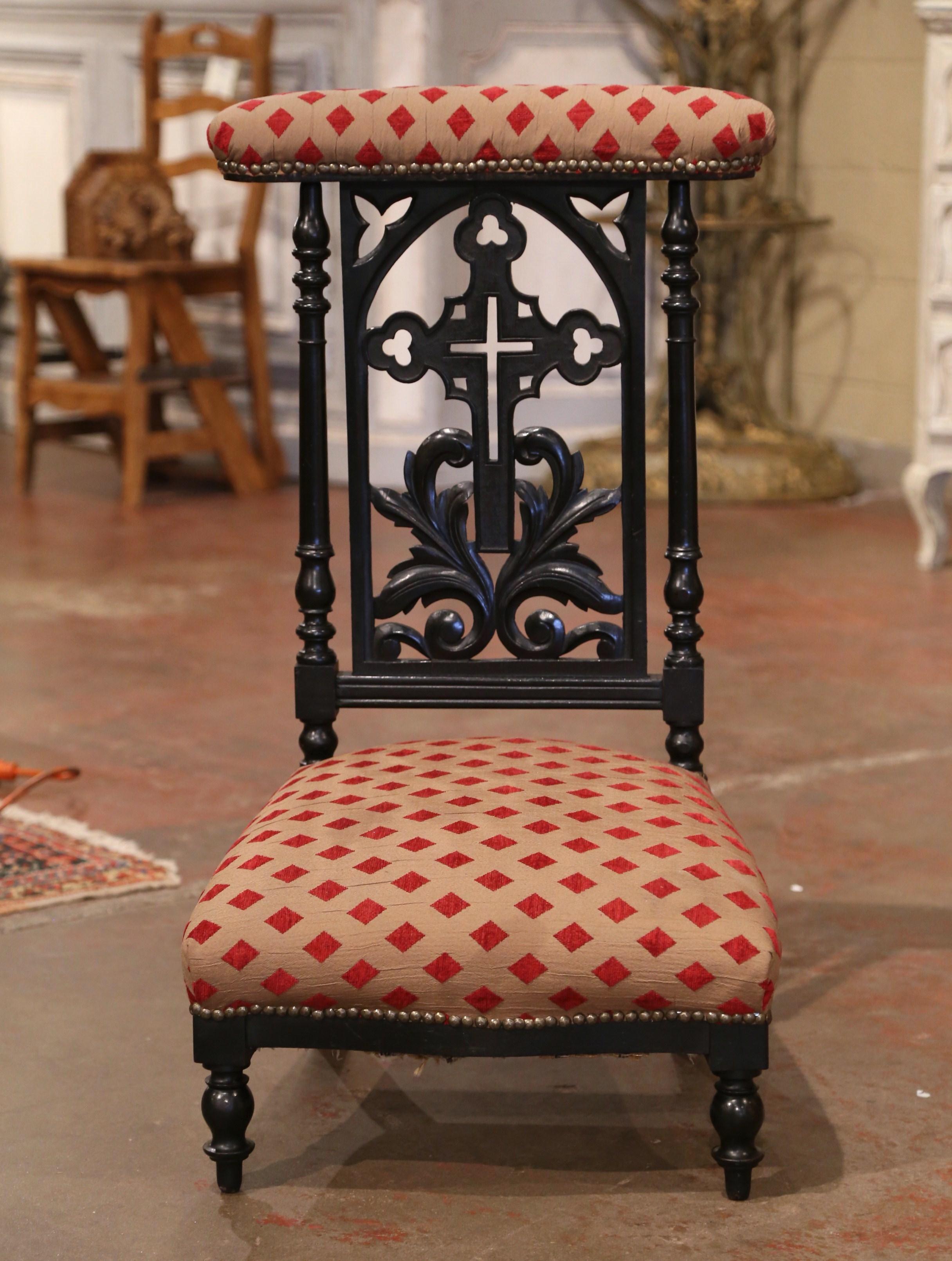 19th Century French Louis Philippe Carved Blackened Prayer Bench