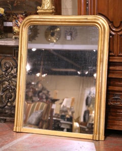 19th Century French Louis Philippe Carved Giltwood Mantel Mirror with Bead Decor