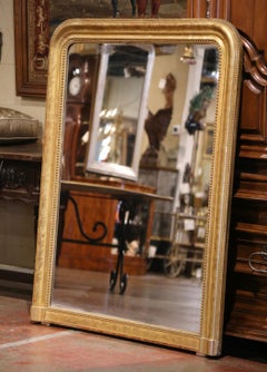 19th Century French Louis Philippe Carved Giltwood Mantel Mirror with Engraving